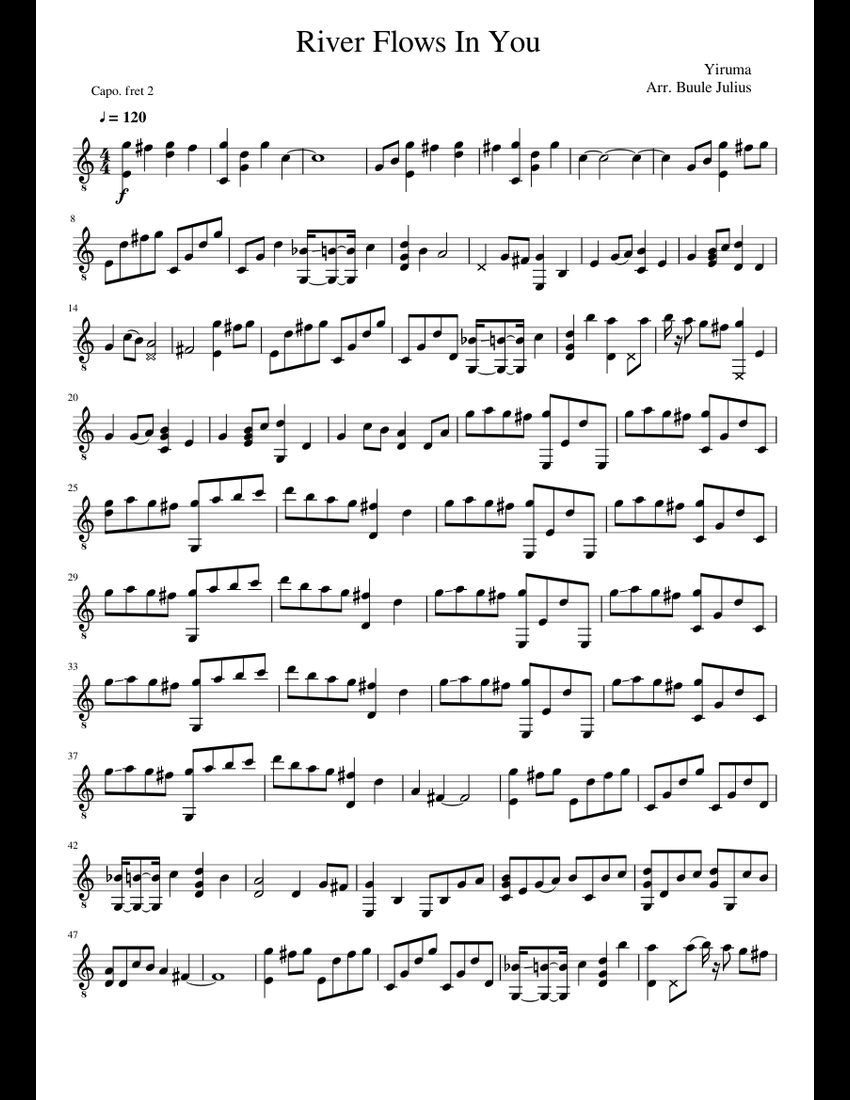 River Flows In You sheet music for Guitar download free in PDF or MIDI