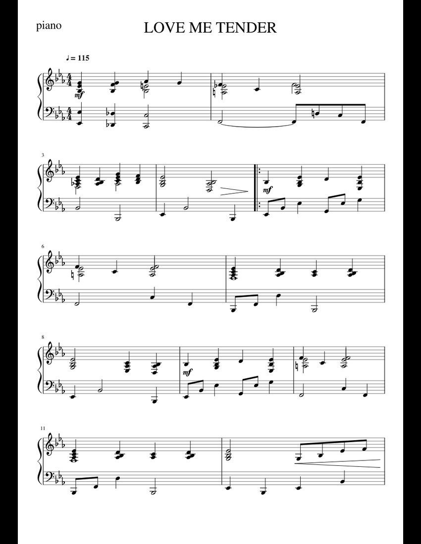 Love Me Tender Sheet Music For Piano Download Free In Pdf Or Midi 