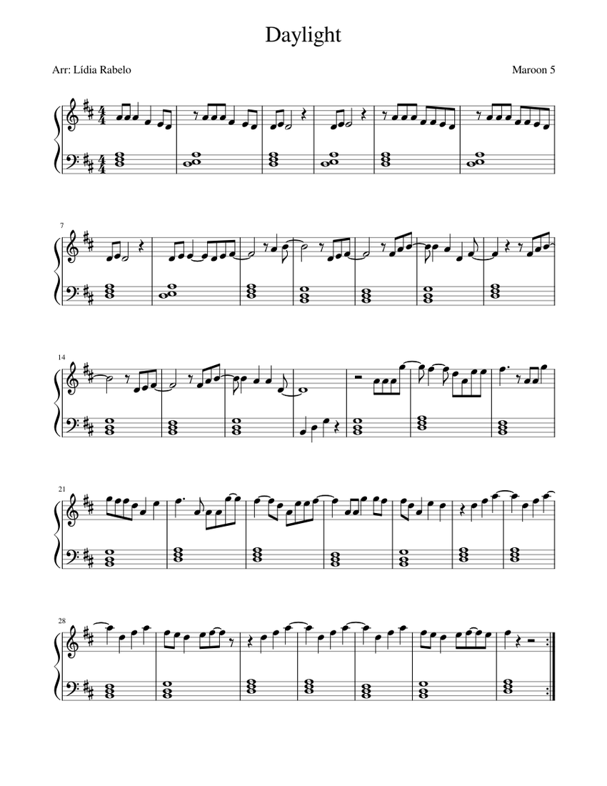 Daylight Easy Piano Sheet music for Piano (Solo) | Musescore.com