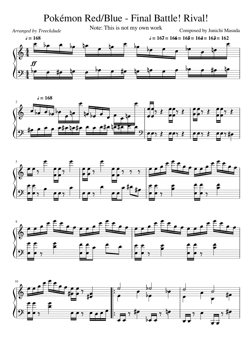 Pokémon Red/Blue - Final Battle! Sheet music composed by Composed by Junichi Masuda - 1 of 3 pages