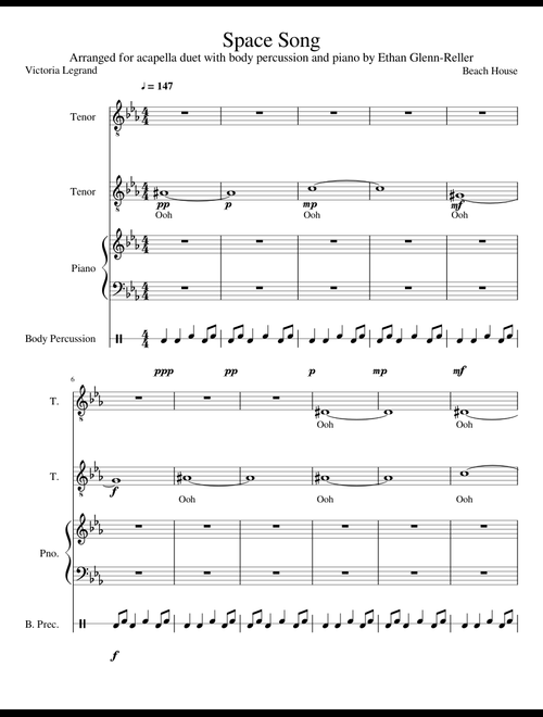 Space Song Beach House Arrangement Sheet Music For Piano