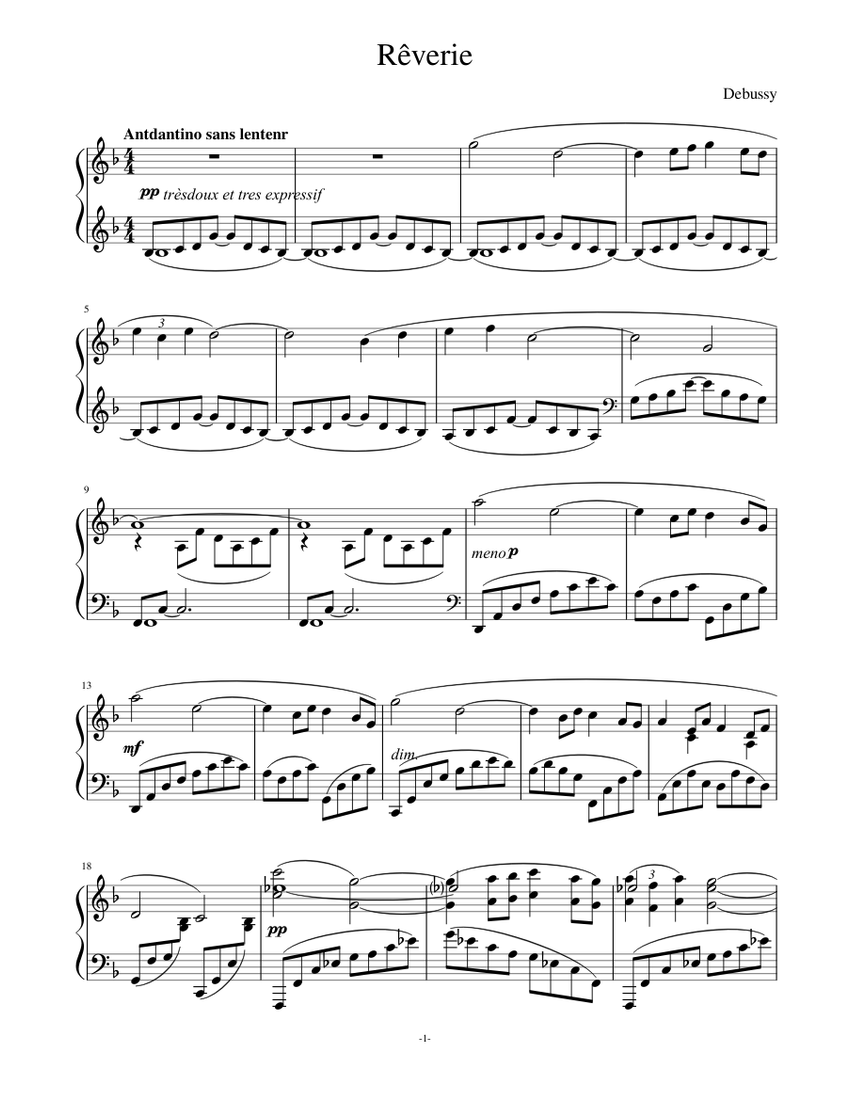 Rêverie :Debussy :fix Sheet music for Piano (Solo) | Musescore.com