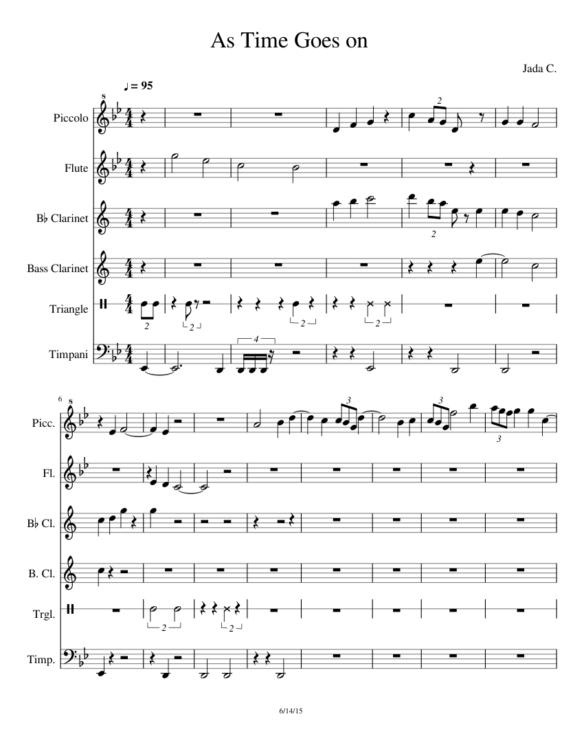 As Time Goes on Sheet music for Piano, Flute, Clarinet, Piccolo