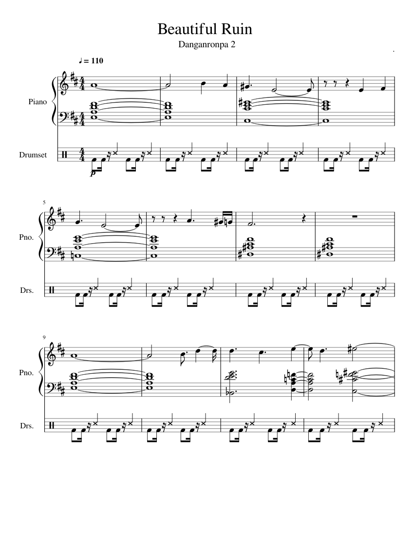 Beautiful Ruin Sheet Music For Piano Drum Group Solo Musescore Com - beautiful piano music sheets for roblox