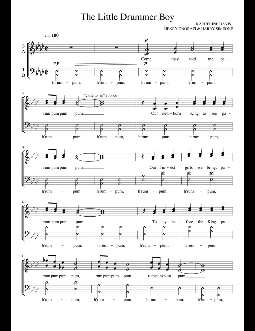 The Little Drummer Boy sheet music for Voice download free in PDF or MIDI