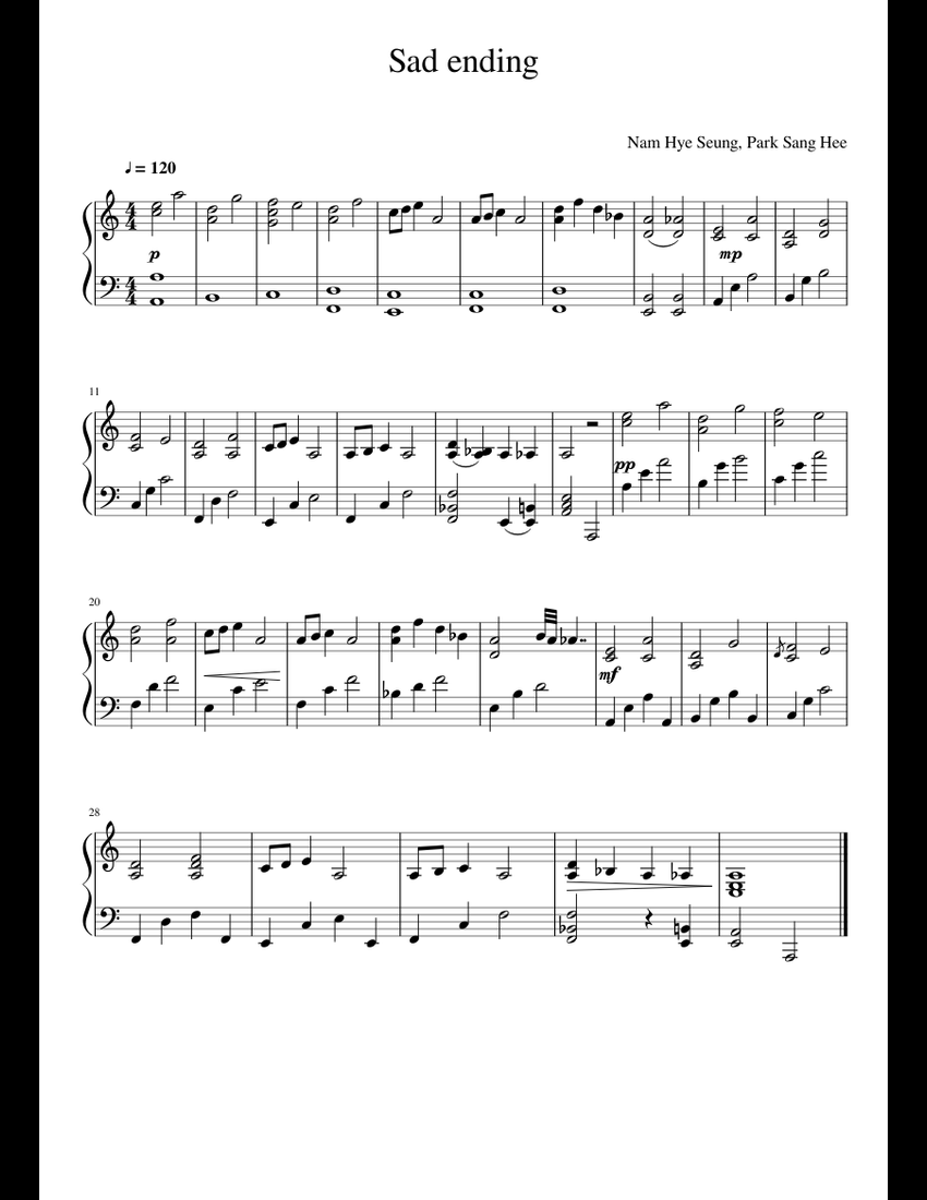 Sad ending sheet music for Piano download free in PDF or MIDI