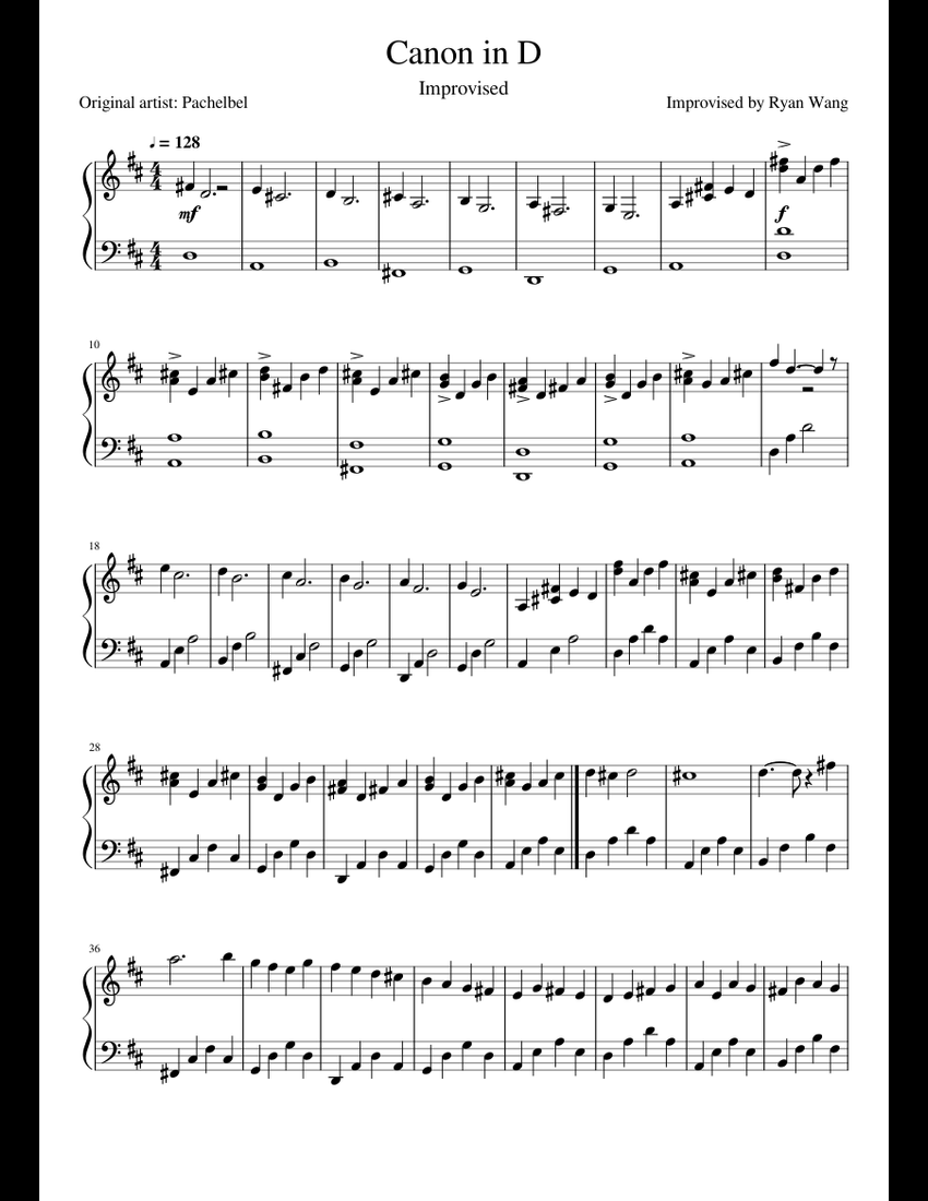 Canon in D (Improvised) sheet music for Piano download free in PDF or MIDI