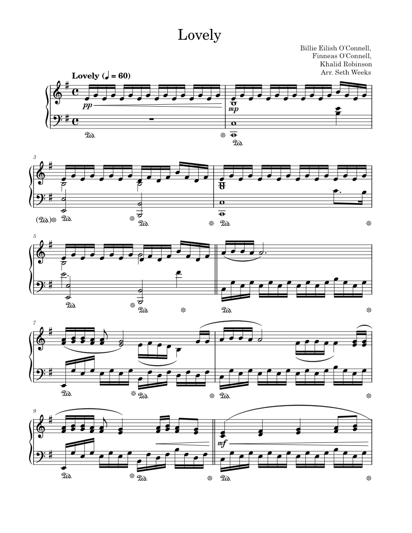 Lovely - Billie Eilish - Piano Solo Sheet music for Piano | Download