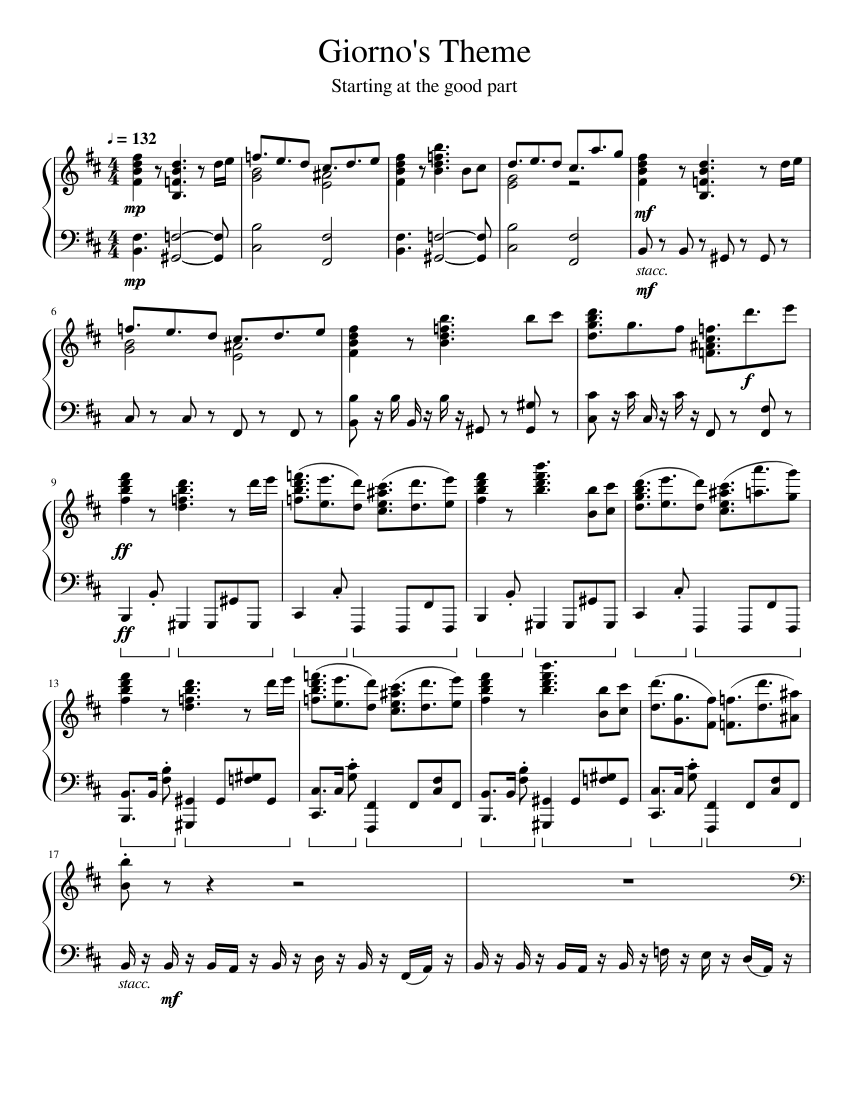 Giorno's Theme Sheet music for Piano (Solo) | Musescore.com