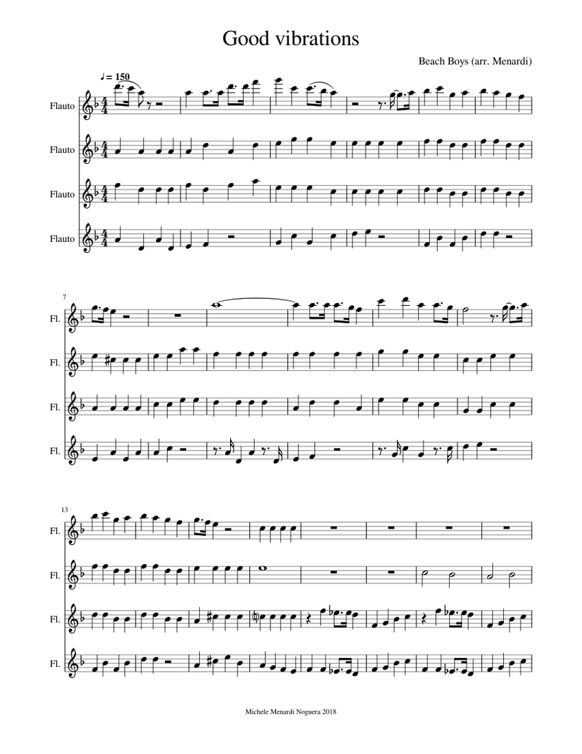 Good vibrations by Beach Boys for flute quartet Sheet music for Flute ...