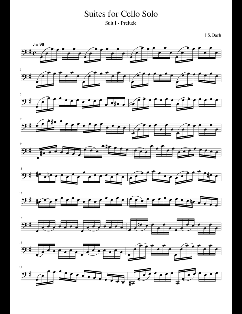 Bach Suites for Cello Solo No. 1 - Prelude sheet music for Cello