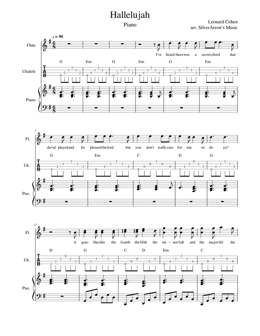 Hallelujah Ukulele Piano sheet music for Piano, Guitar download free in