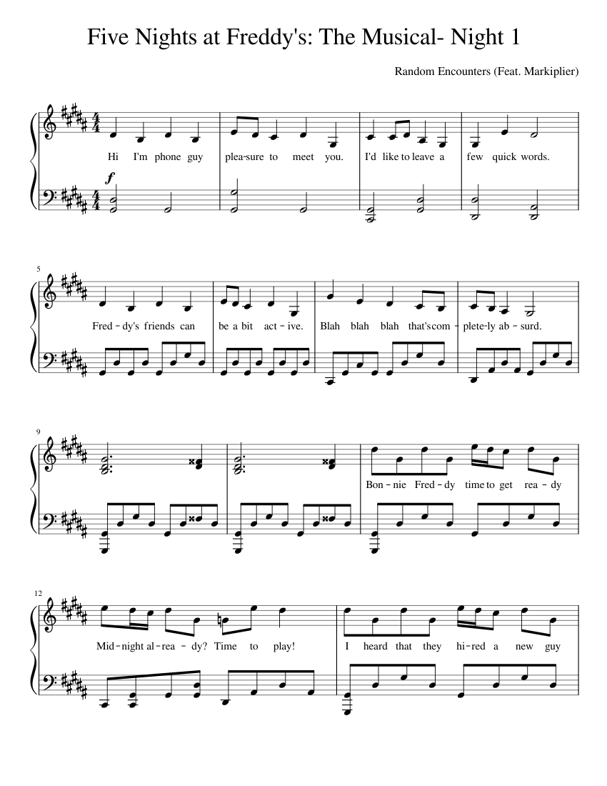 FNaF: The Musical - Night 1 Sheet music for Piano | Download free in