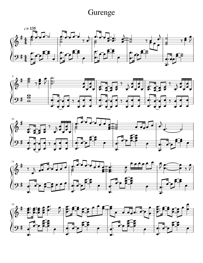 Gurenge Sheet music for Piano (Solo) | Musescore.com