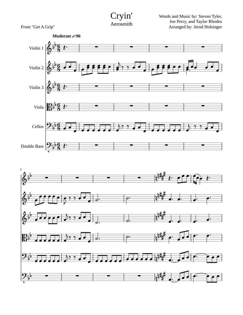Cryin' (Aerosmith) Sheet music for Strings Download free in PDF or