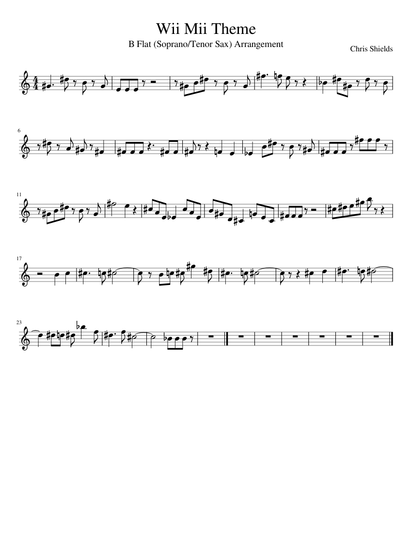 Tenor Sax Wii Theme Sheet music for Piano Download free in PDF or