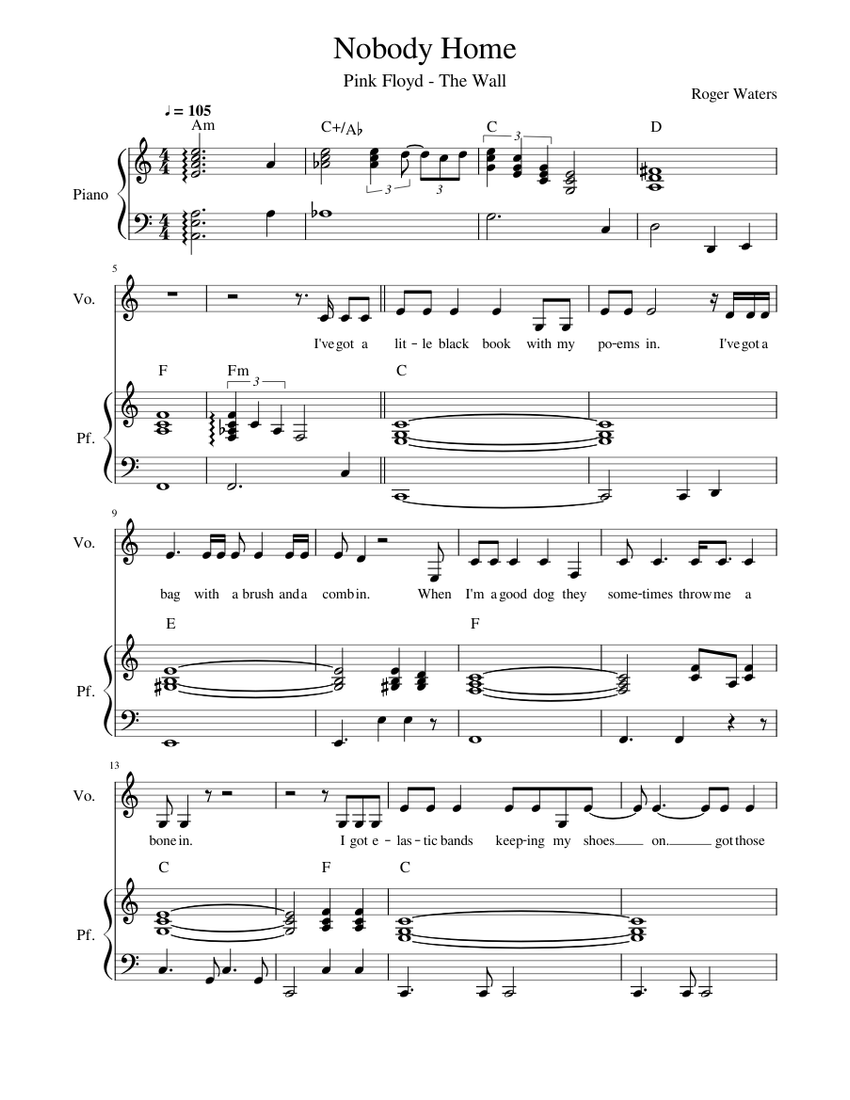 Nobody Home Sheet music for Piano, Voice Download free in PDF or MIDI