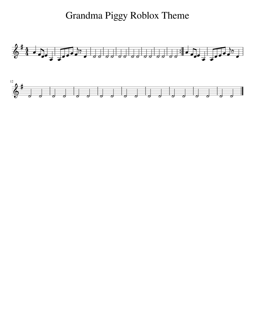 Grandma Piggy Roblox Theme Sheet Music For Marimba Solo Musescore Com - granny songs roblox
