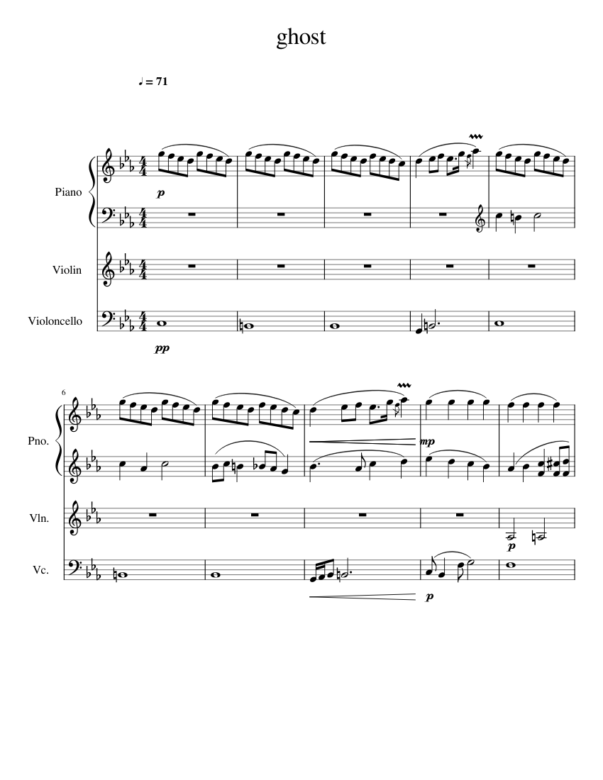 Ghost Sheet music for Piano, Violin, Cello (Piano Trio) | Musescore.com