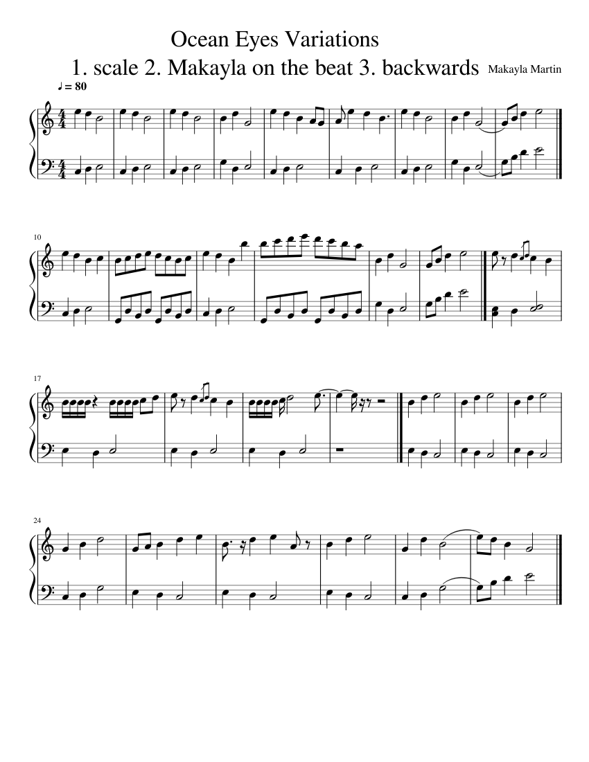 Ocean Eyes Variations sheet music for Piano download free