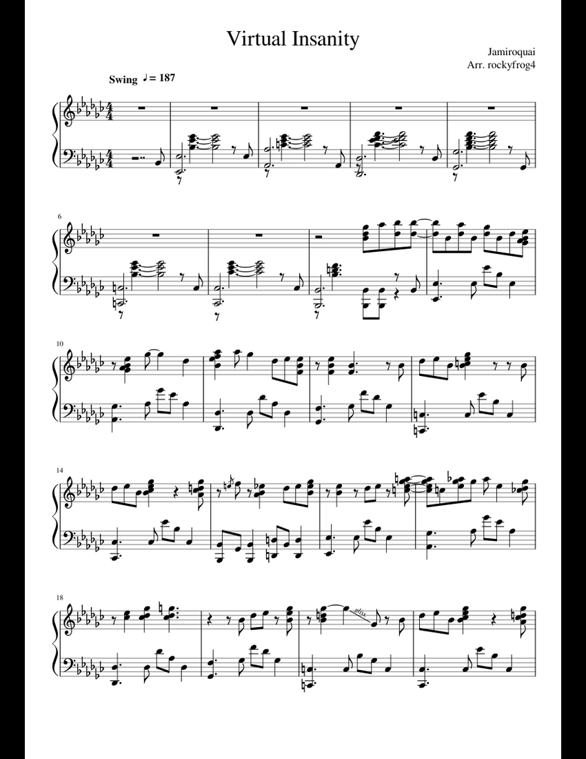 Virtual Insanity sheet music for Piano download free in PDF or MIDI