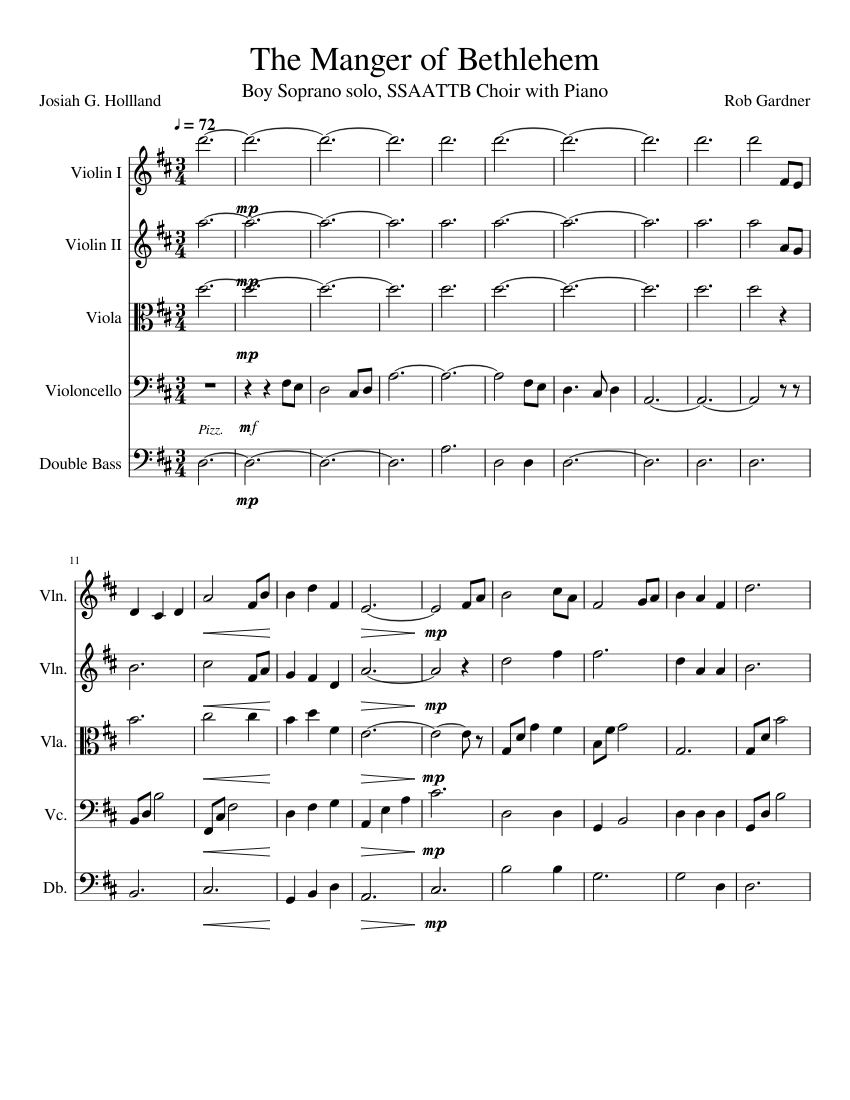 The Manger of Bethlehem (in D) Sheet music for Violin, Viola, Cello