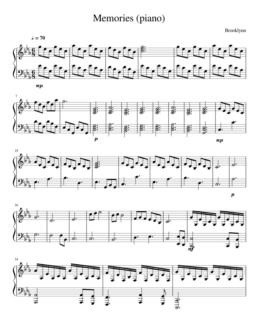 Memories piano Sheet music for Piano | Download free in PDF or MIDI