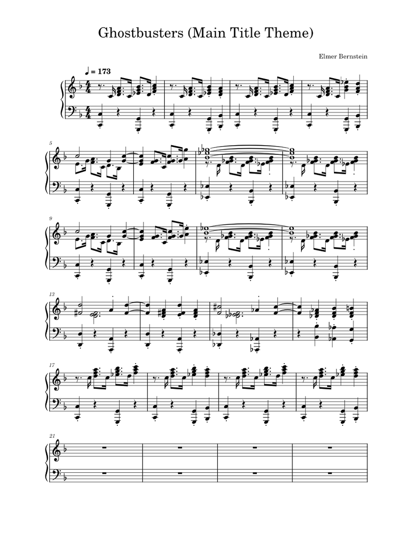 Ghostbusters (Main Title Theme) sheet music for Piano download free in