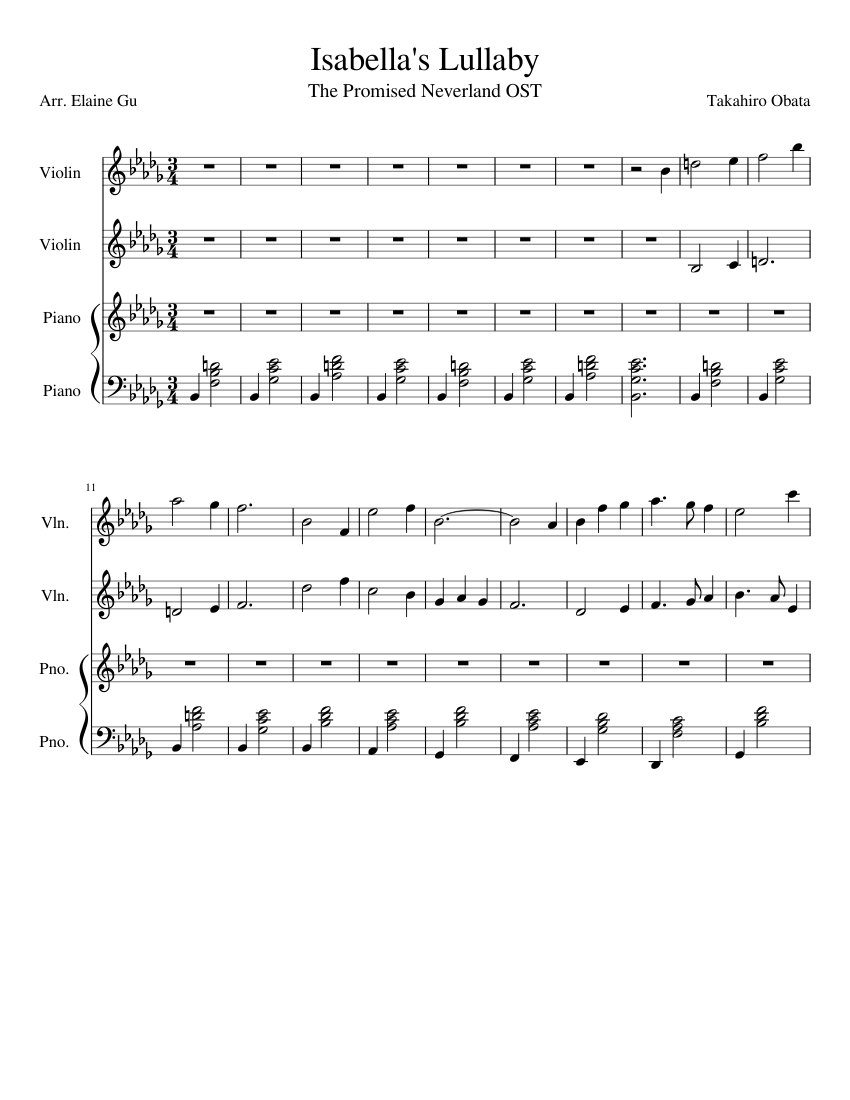 Isabella's Lullaby sheet music for Violin, Piano download free in PDF