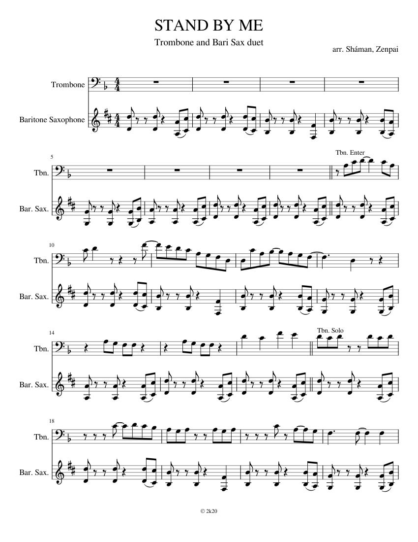STAND BY ME Sheet music for Trombone, Saxophone (Baritone) (Mixed Duet