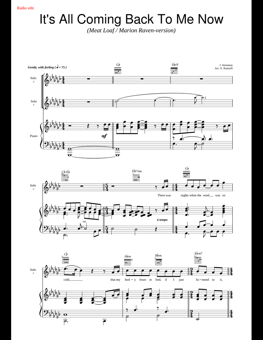 Meat Loaf & Marion Raven It's All Coming Back To Me Now sheet music