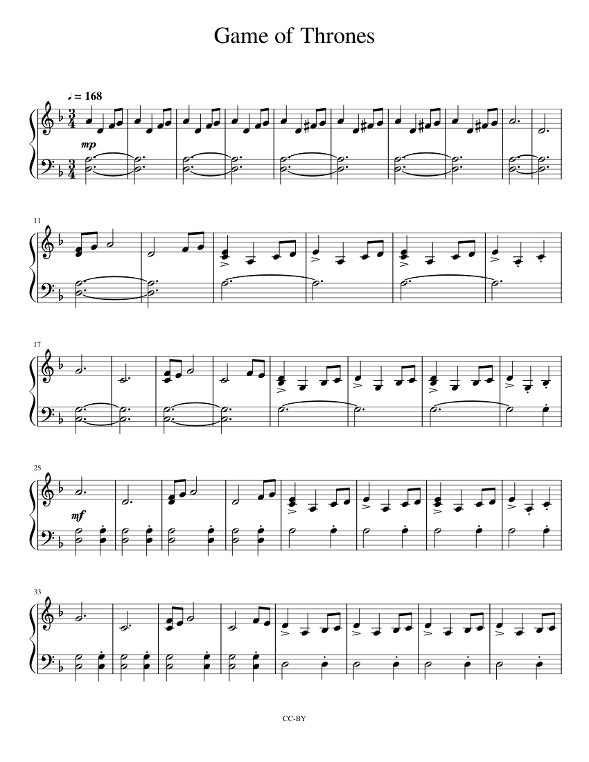Game of Thrones easy piano sheet music for Piano download free in PDF