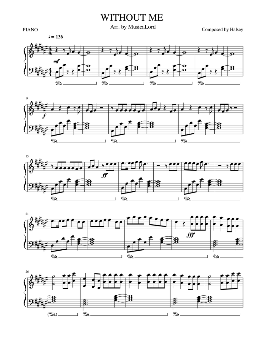 Without Me Halsey Sheet Music For Piano Download Free In Pdf