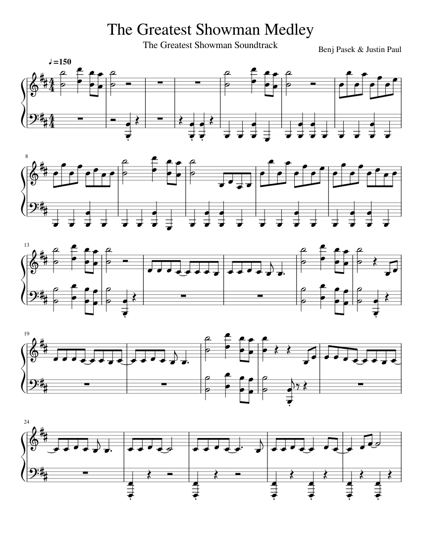 The Greatest Showman Medley sheet music for Piano download free in PDF