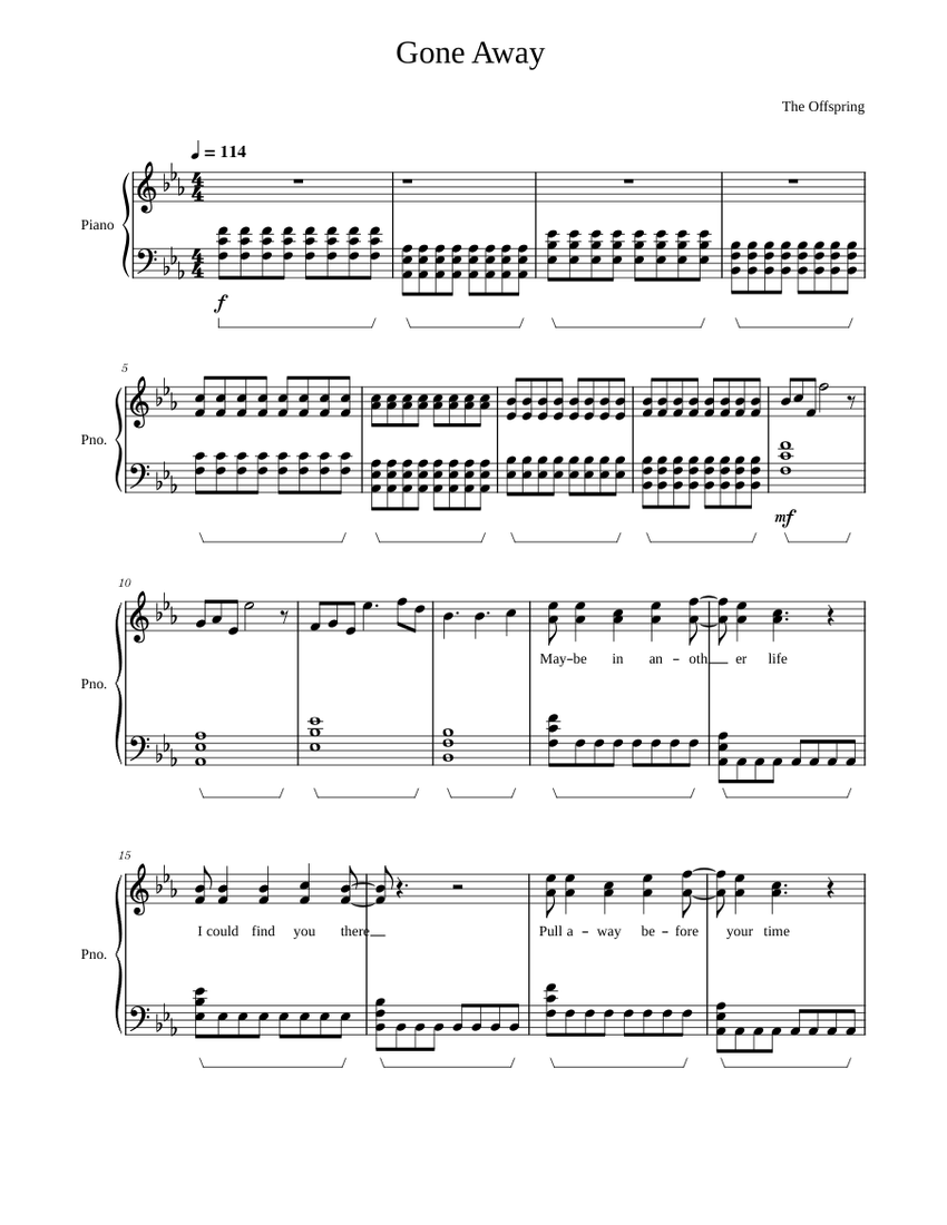 Gone Away-The Offspring-Piano Sheet music for Piano | Download free in