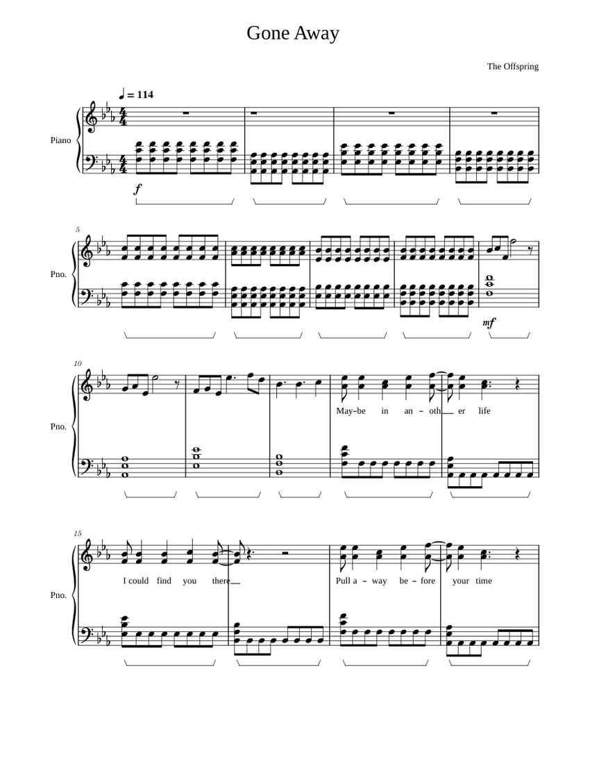 Gone Away-The Offspring-Piano sheet music for Piano download free in ...