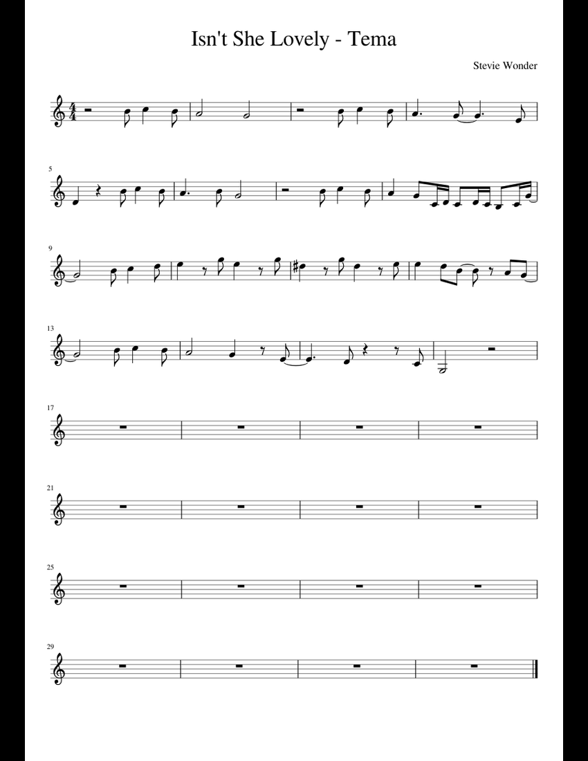 Isn't She Lovely - Tema sheet music for Piano download free in PDF or MIDI