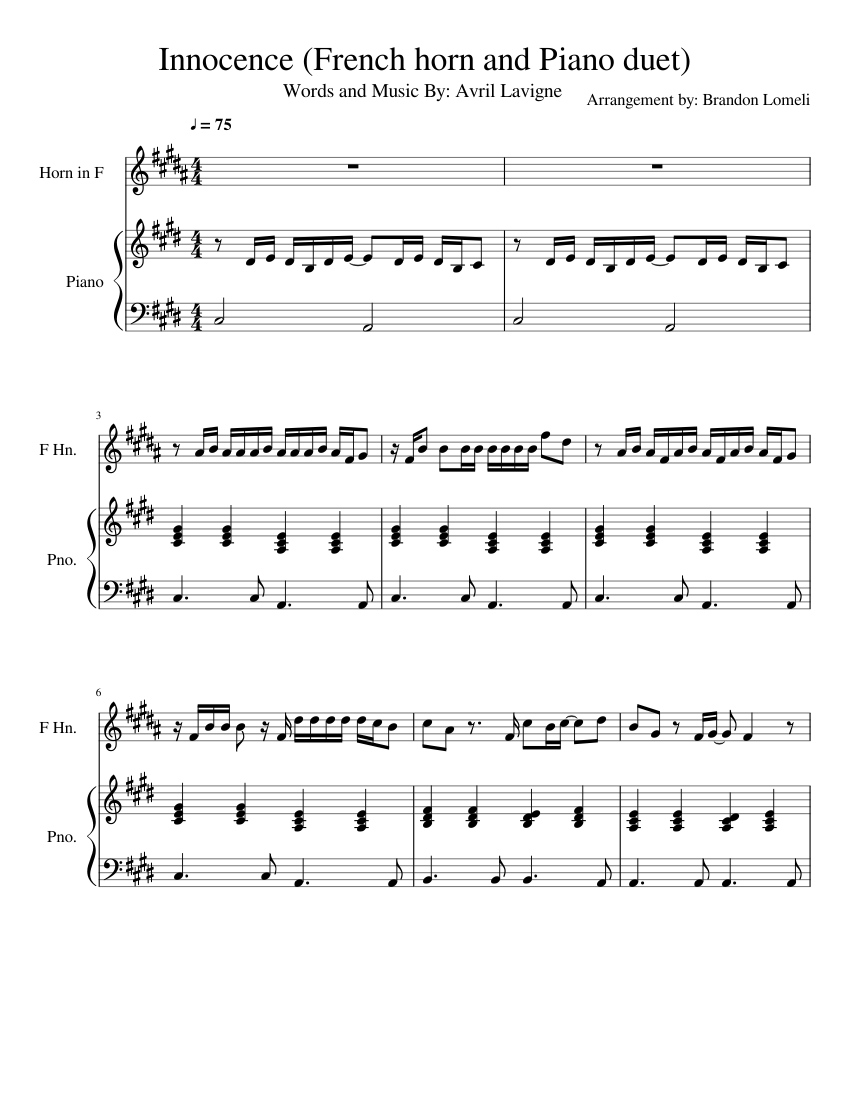 Innocence French horn and Piano duet Sheet music for Piano, French Horn