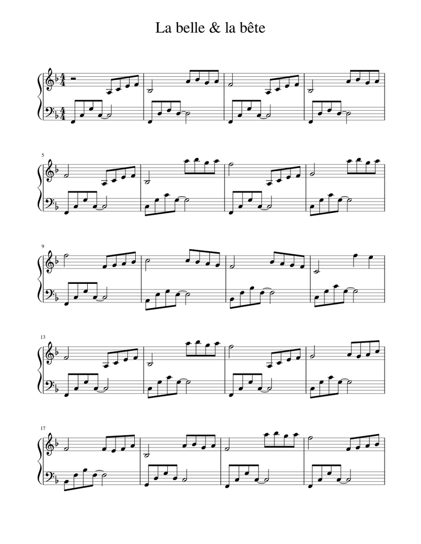 La belle & la bête Sheet music for Piano | Download free in PDF or MIDI