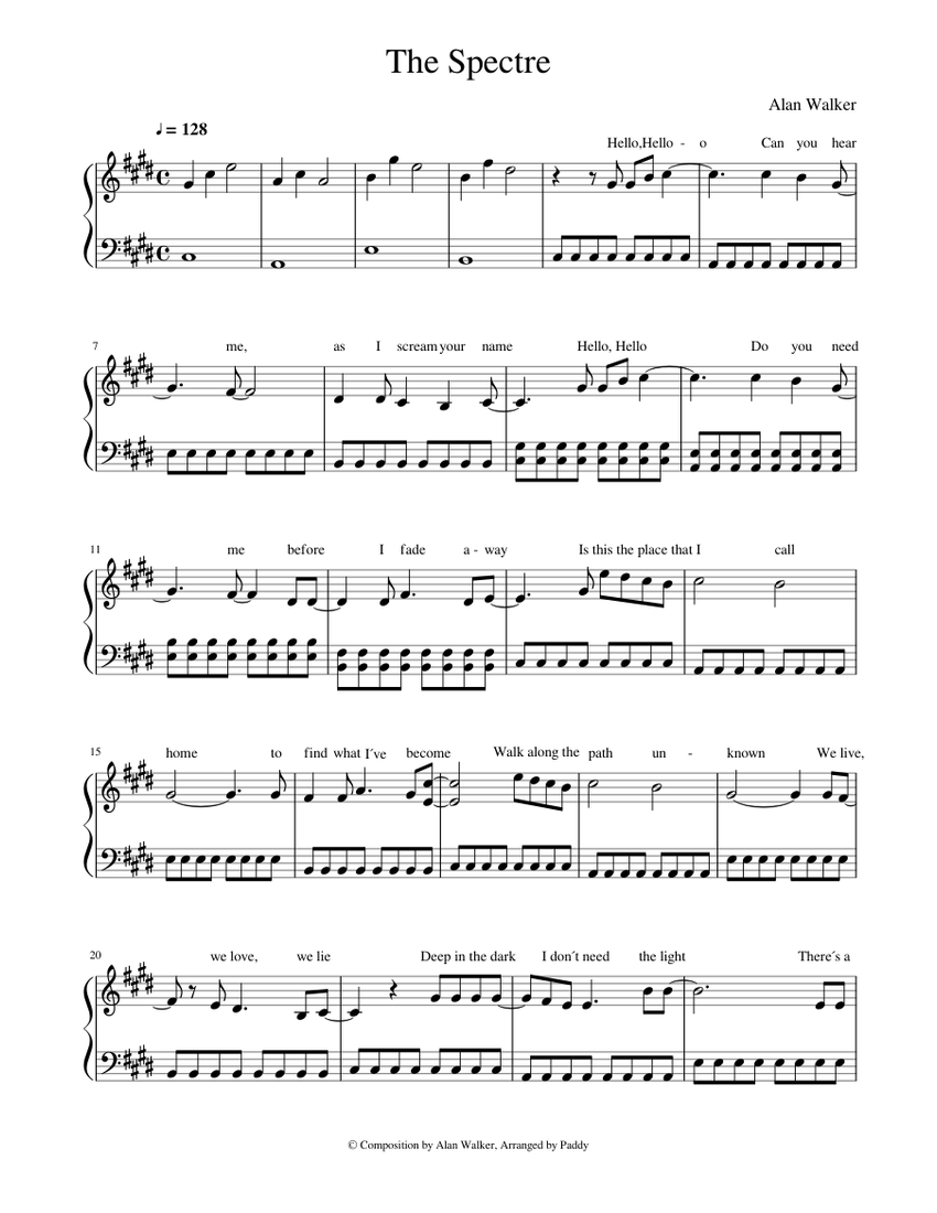 Alan Walker The Spectre Piano Sheet Music For Piano Solo Musescore Com - faded piano roblox sheets