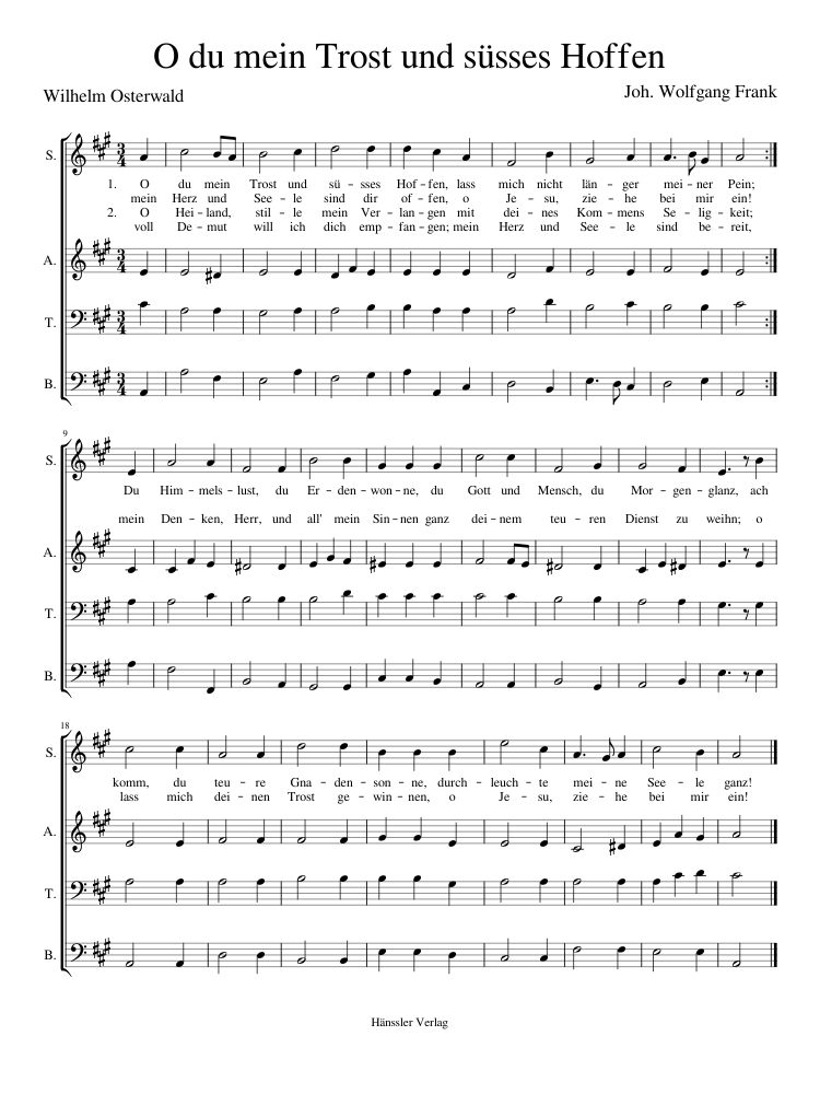 O Du Mein Trost Und Susses Hoffen Satb Piano Tutorial