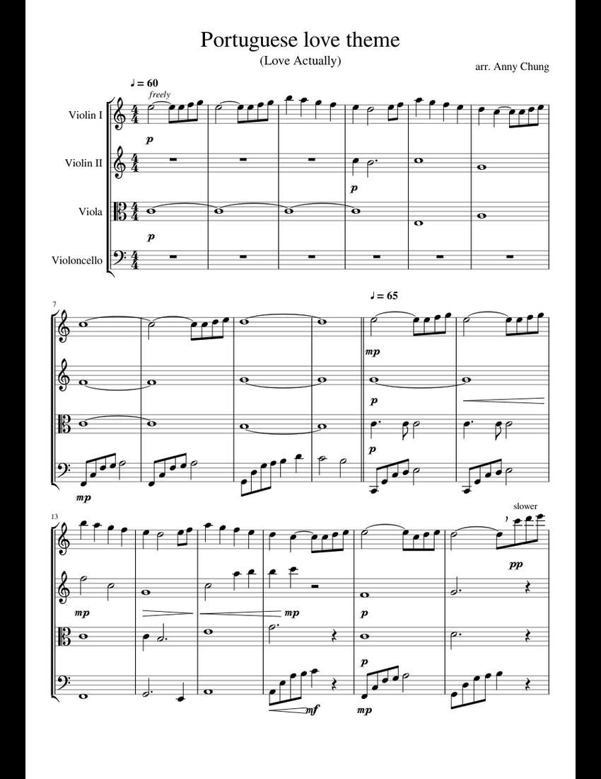Portuguese love theme (Love Actually) sheet music for Violin, Viola