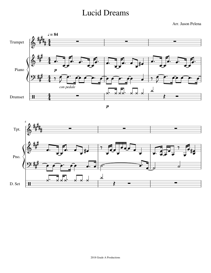 Lucid Dreams By Juice Wrld Piano Trumpet Drumset Sheet Music For Piano Trumpet Percussion Download Free In Pdf Or Midi Musescore Com