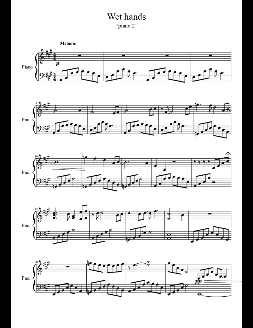 Wet hands sheet music download free in PDF or MIDI