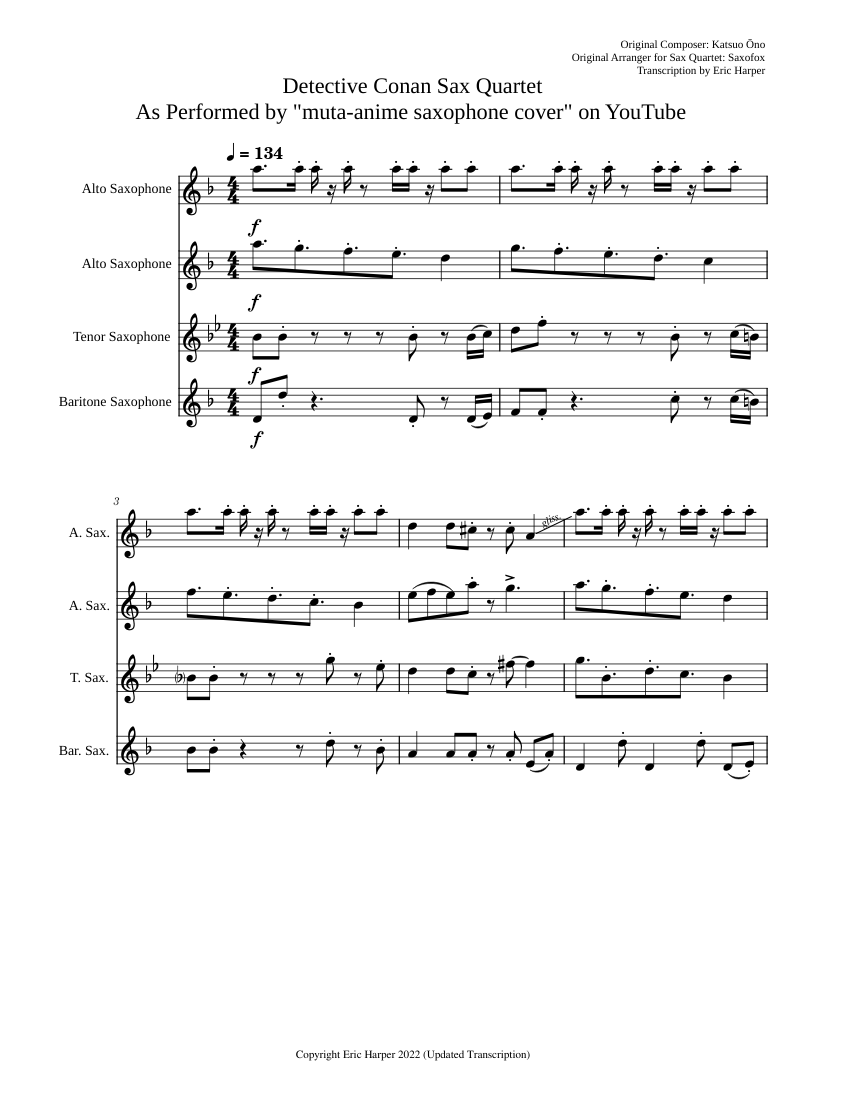 Detective Conan Main Theme Sax Quartet Sheet music