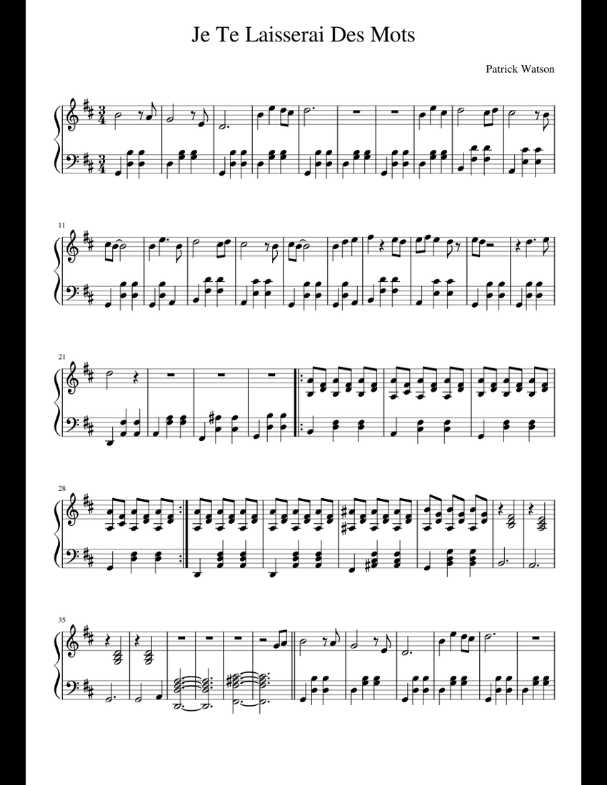 Je Te Laisserai Des Mots Piano Je Te Laisserai Des Mots - Patrick Watson sheet music for Piano download free in PDF or MIDI