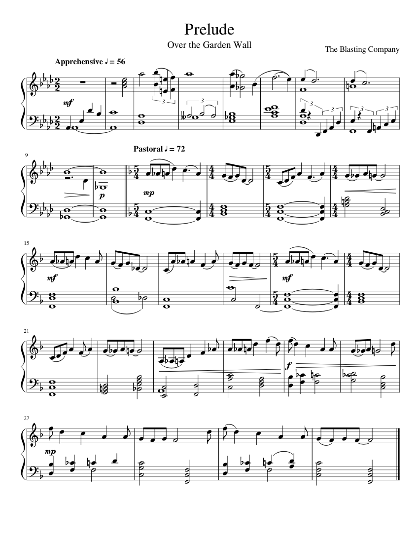 Over the Garden Wall - 1. Prelude (Piano Solo) Sheet music for Piano