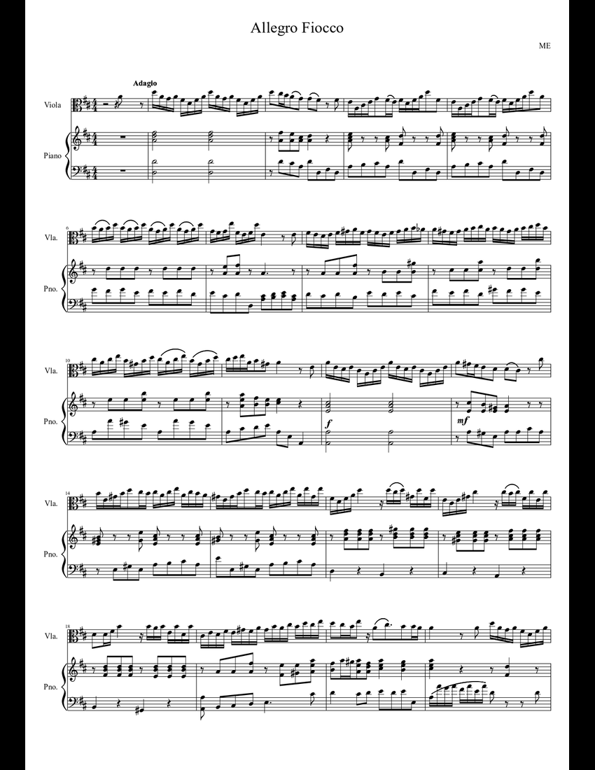 Allegro Fiocco viola-piano sheet music download free in PDF or MIDI