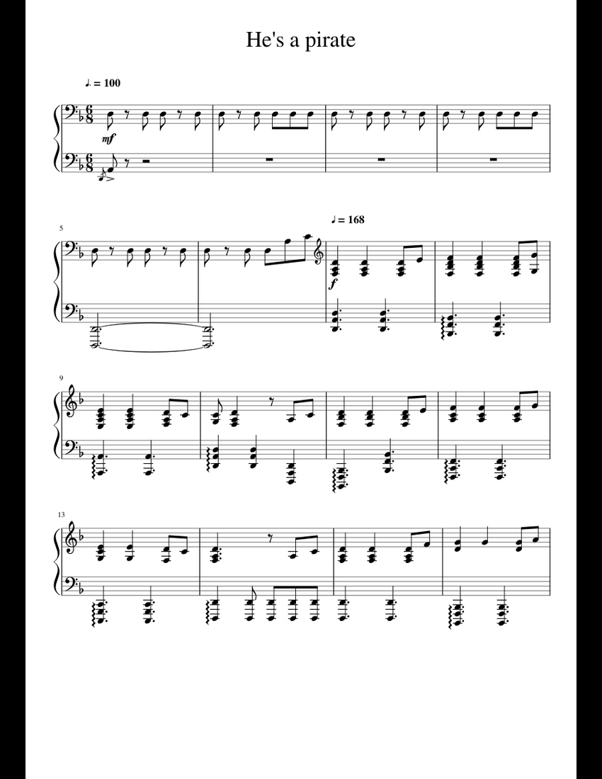 He's A Pirate sheet music for Piano download free in PDF or MIDI