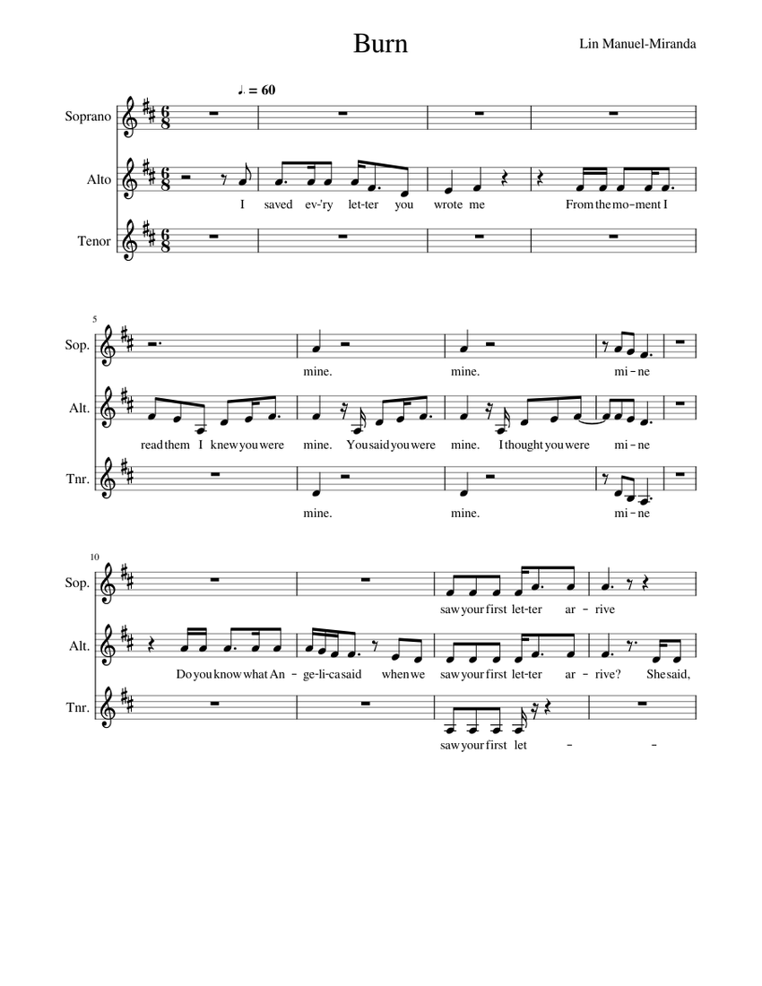 Burn - Hamilton Sheet music for Piano | Download free in PDF or MIDI